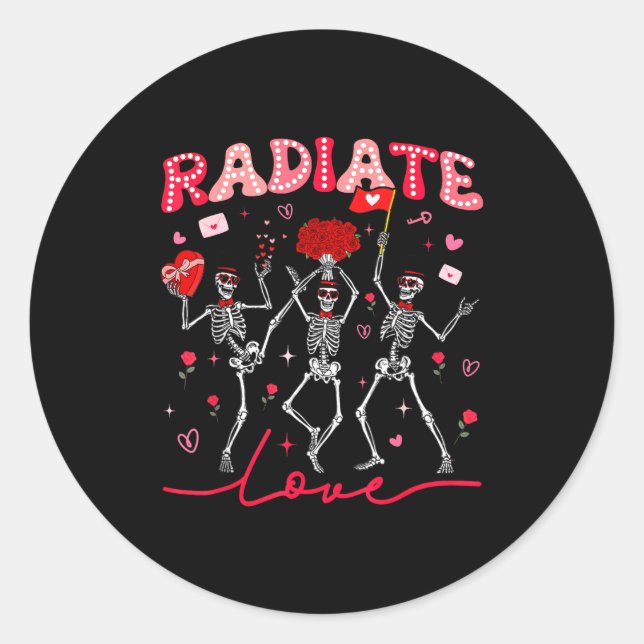 Radiology Radiate Rad Tech Valentine Skeleton Hear Classic Round Sticker (Front)