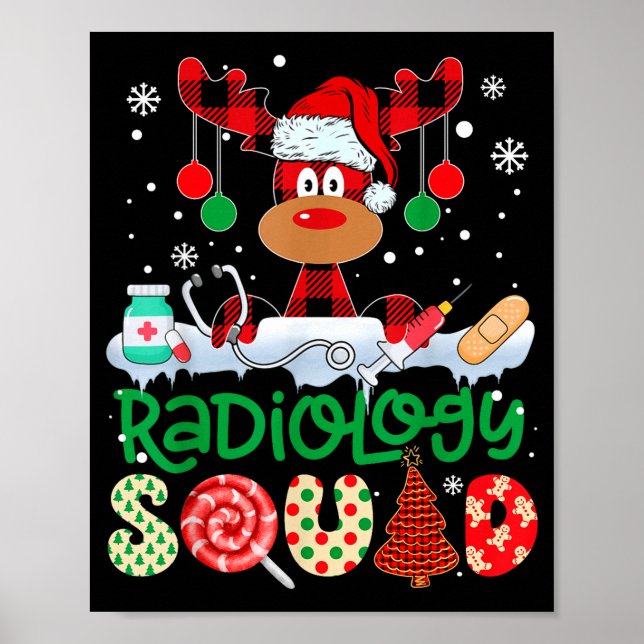 Radiology Squad Nurse Reindeer Buffalo Red Plaid C Poster (Front)
