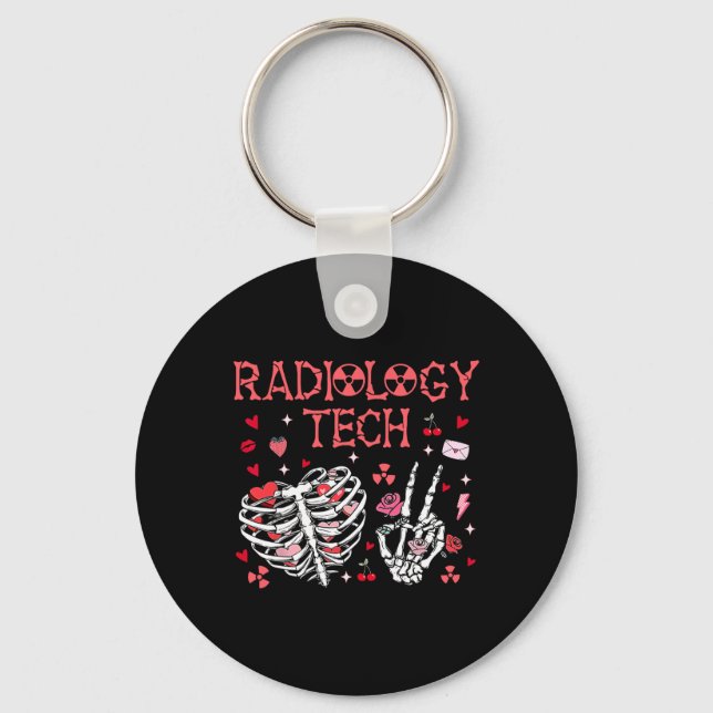 Radiology Tech Rib Cage Skeleton Hand Valentine X- Key Ring (Front)