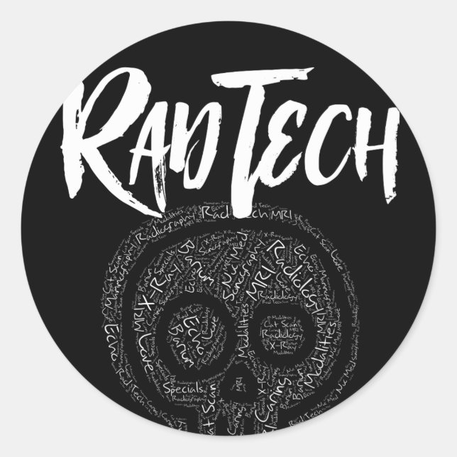 Radiology Tech Terms in Skull Rad Tech Classic Round Sticker (Front)