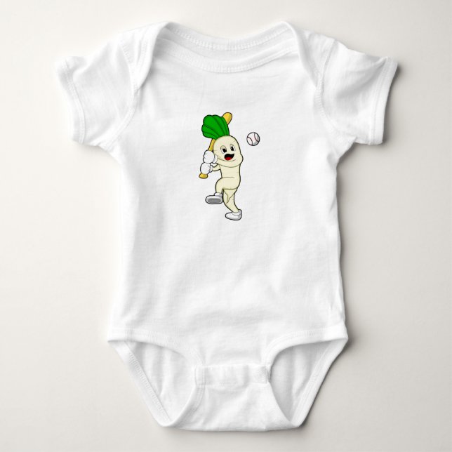 Radish at Baseball with Baseball bat Baby Bodysuit (Front)