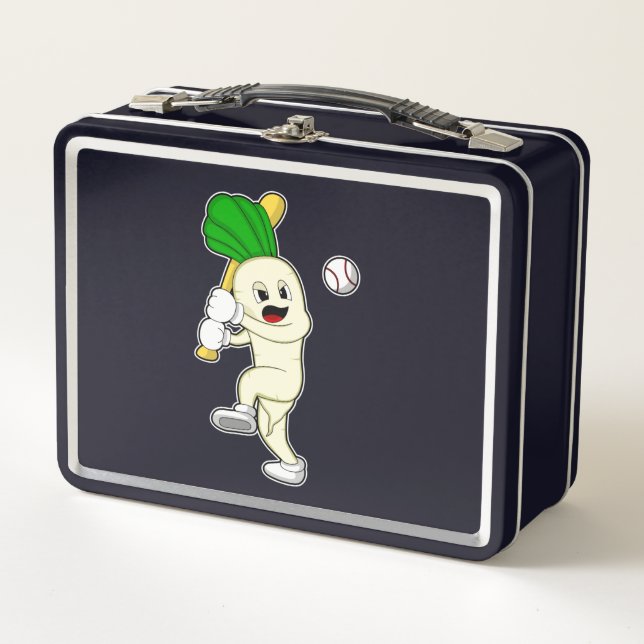 Radish at Baseball with Baseball bat Metal Lunch Box (Front)
