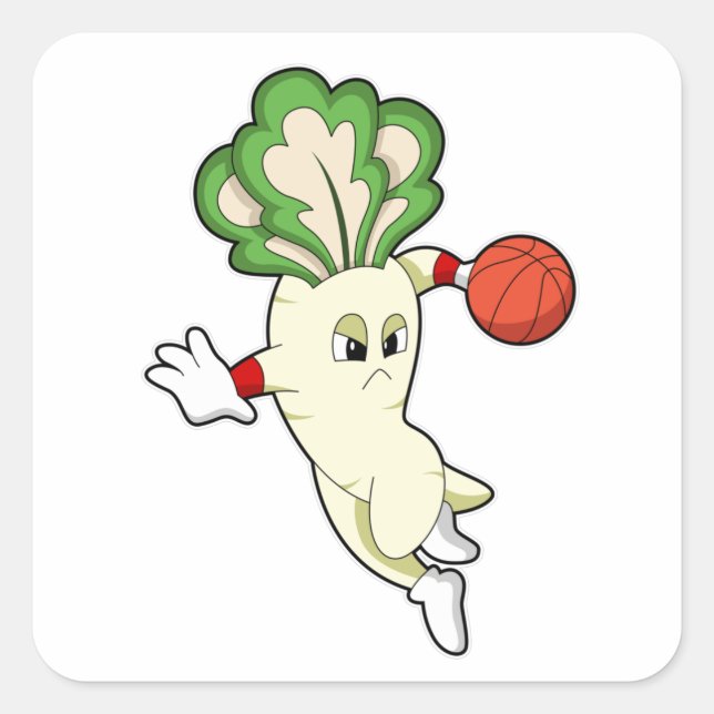 Radish at Basketball Sports Square Sticker (Front)