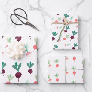 Radish, Beet Wrapping Paper Set of 3
