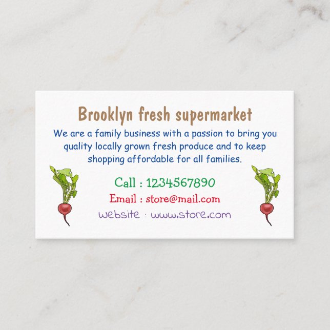 Radish cartoon illustration business card (Front)