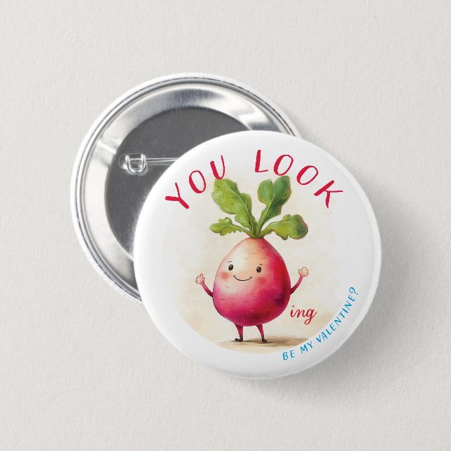 Radish Valentine Shy 6 Cm Round Badge (Front & Back)