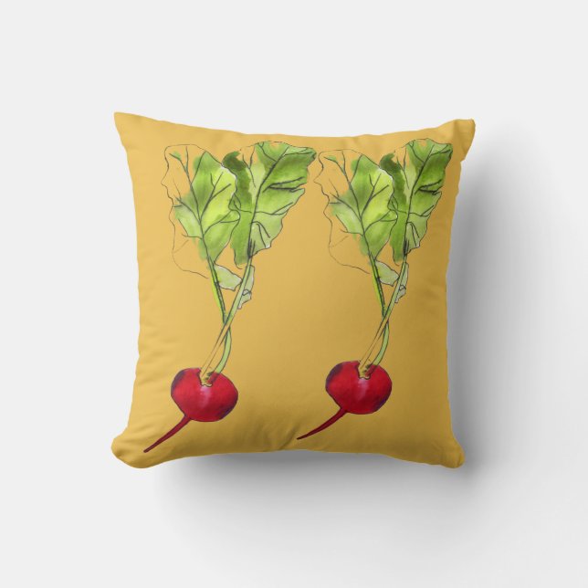 Radish vegetable watercolour art illustration cushion (Front)