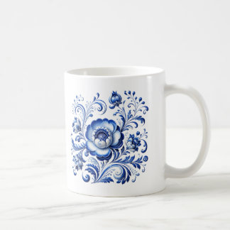 raditional Cobalt Porcelain Folk Art Bird Decal Coffee Mug