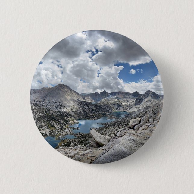 Rae Lakes Panorama from Fin Dome - John Muir Trail 6 Cm Round Badge (Front)