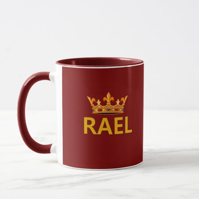 RAEL  Crown Mug Maroon background (Left)