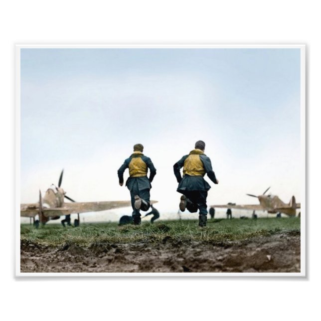 RAF Pilots 'Scramble' during the Battle-of-Britain Photo Print (Front)