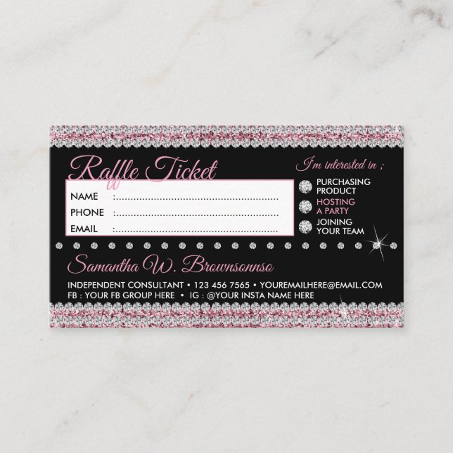 Raffle Five Dollar Jewellery bling Business Card (Front)
