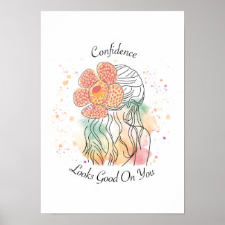 Rafflesia Flower line art woman watercolour design Poster