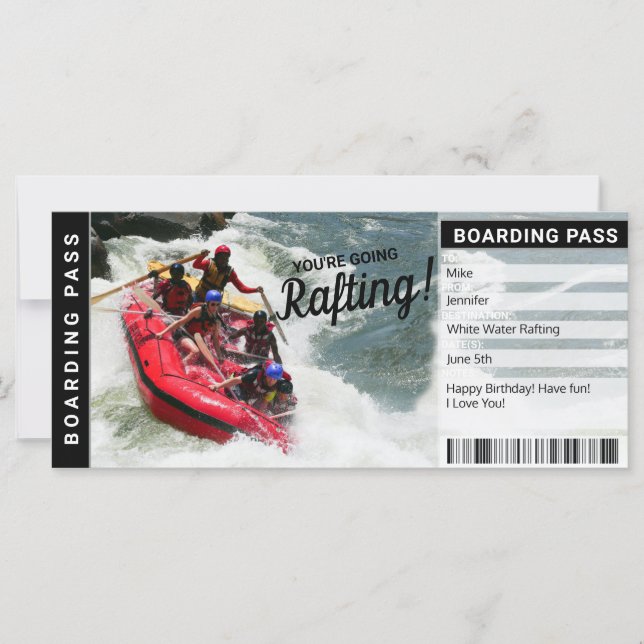 Rafting River Trip Gift Certificate Boarding Pass (Front)