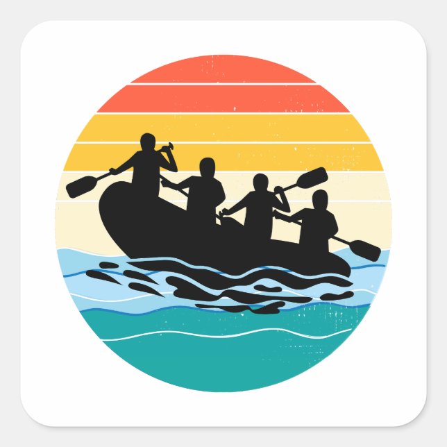 Rafting Team Raft White Water Rafter Paddle Retro Square Sticker (Front)