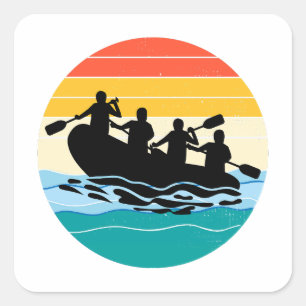 Rafting Team Raft White Water Rafter Paddle Retro Square Sticker