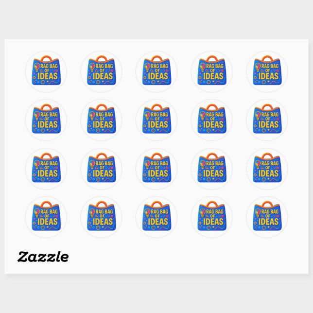 Rag bag of ideas in primary colours classic round sticker (Sheet)