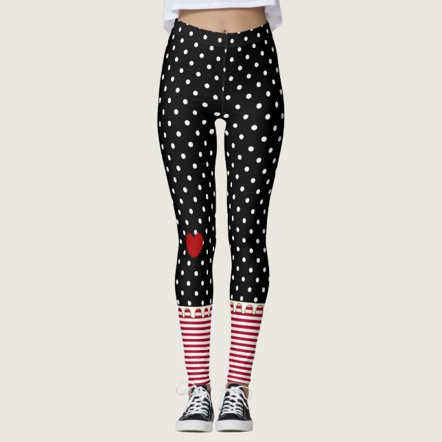 Rag Doll Polka Dots, Stripes and Hearts Leggings (Front)