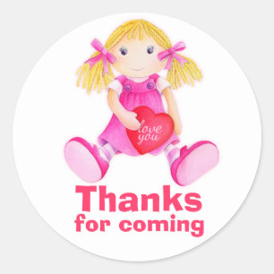 Rag doll thank you party sticker