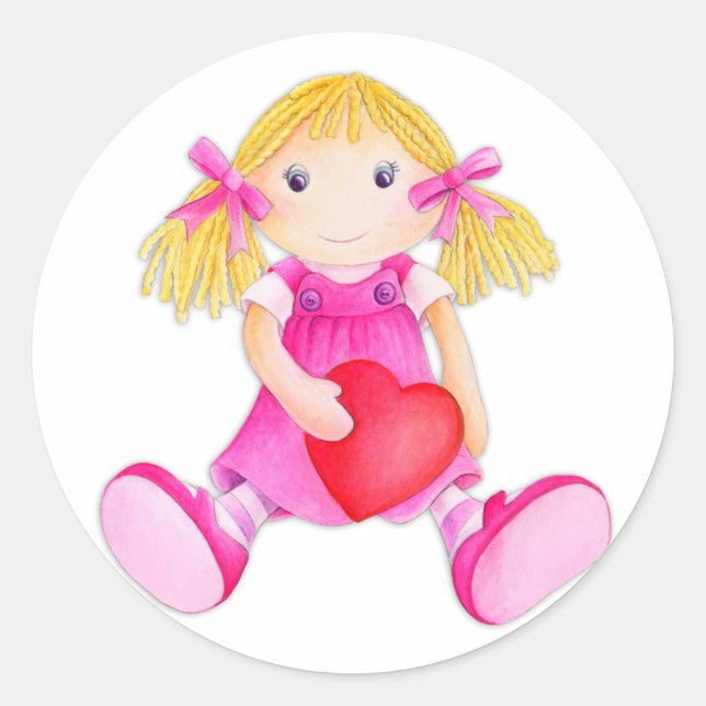 Rag doll whimsical girl pink white sticker (Front)