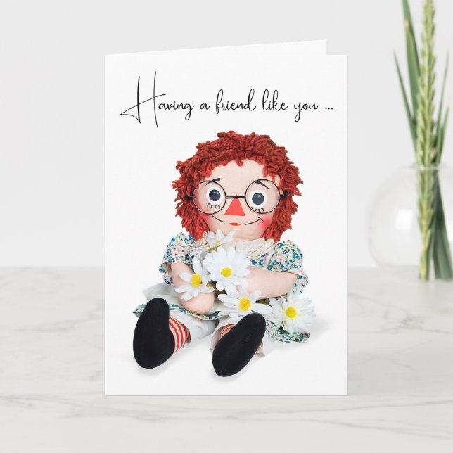 Rag Doll With Daisies Friendship Thank You Card (Front)