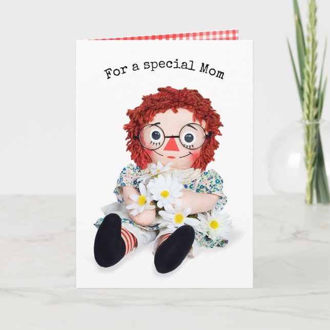 Rag Doll with Daisy Bouquet for Mum Card (Front)