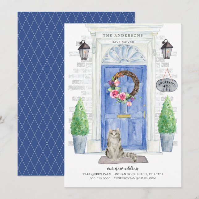 Ragamuffin Cat Blue Door  Moving Announcement (Front/Back)