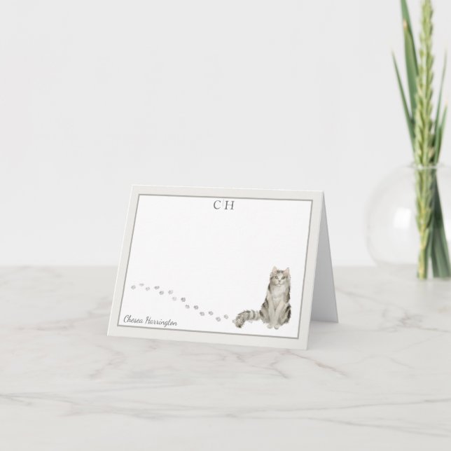 Ragamuffin Cat Gray Border Monogram Name Folded Thank You Card (Front)