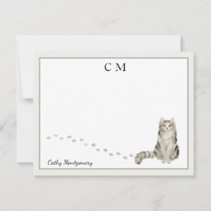 Ragamuffin Cat Gray Border Monogram Name Note Card