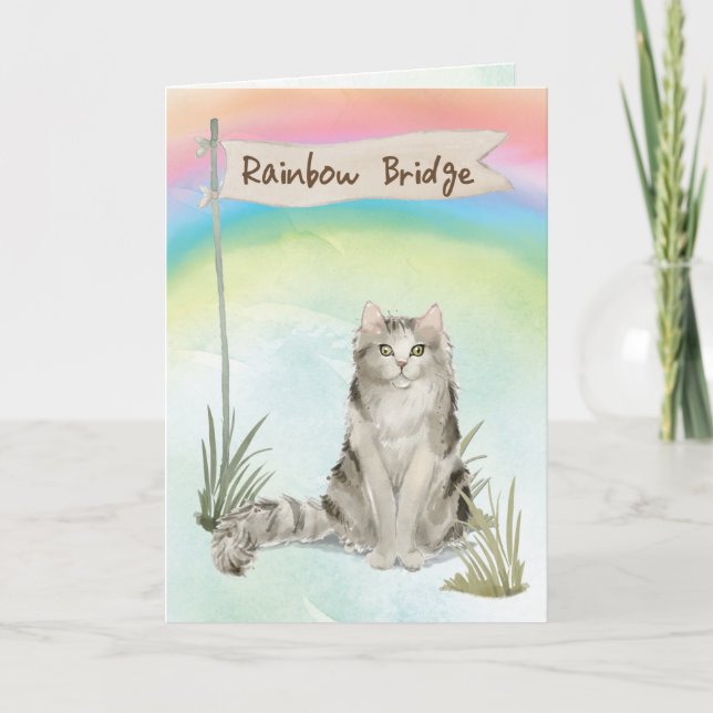 Ragamuffin Cat Pet Sympathy Over Rainbow Bridge Card (Front)