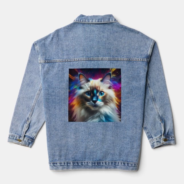 Ragdoll Breed Of Cat Colour Explosion Background Denim Jacket (Back)