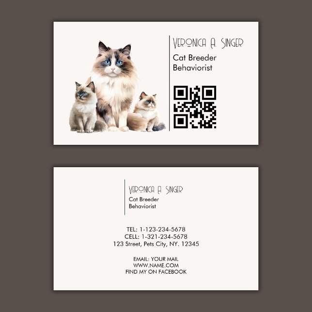 Ragdoll Breeder Behaviorist QR Code Cat Business Card (Creator Uploaded)