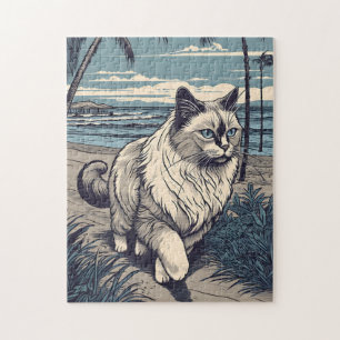 Ragdoll-Cat at a tropical beach during sunset Jigsaw Puzzle