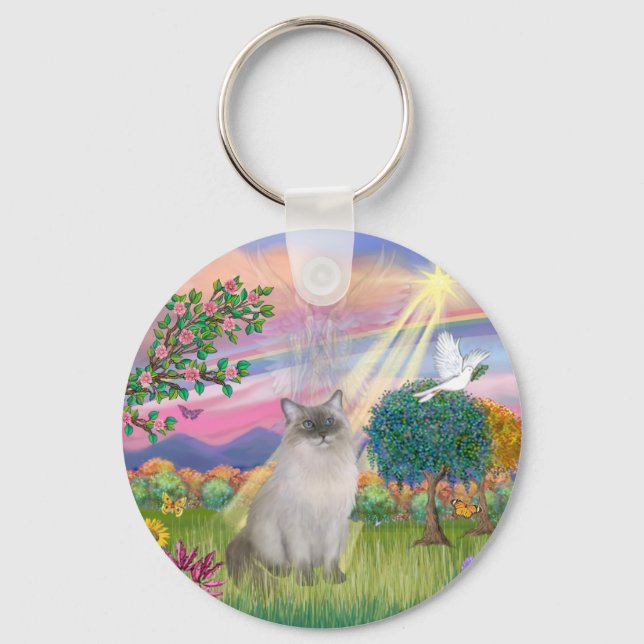 Ragdoll Cat (Blue Point) - Cloud Angel Key Ring (Front)