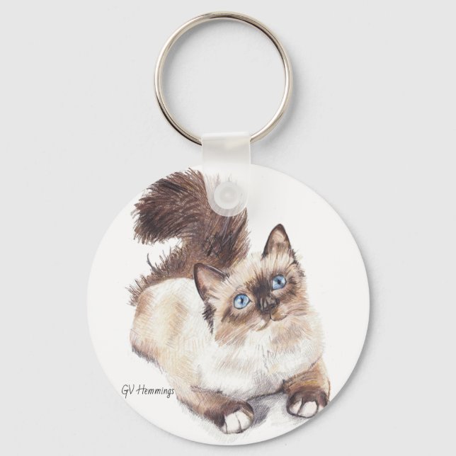 Ragdoll cat by Artist GV Hemmings Key Ring (Front)