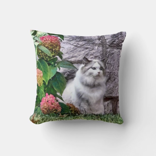 Ragdoll Cat By Hydrangea Cushion (Front)