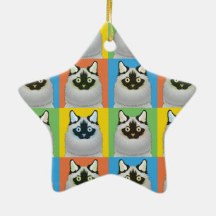 Ragdoll Cat Cartoon Pop-Art (Seal-Point) Ceramic Tree Decoration
