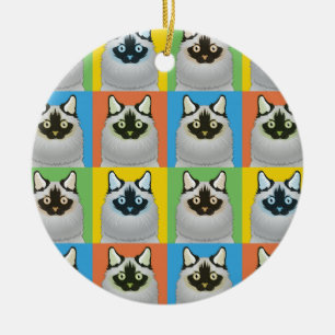 Ragdoll Cat Cartoon Pop-Art (Seal-Point) Ceramic Tree Decoration