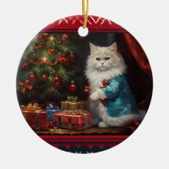 Ragdoll cat Christmas Ceramic Tree Decoration (Front)