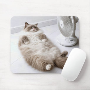 Ragdoll Cat Cooling Off by a Fan Mouse Mat