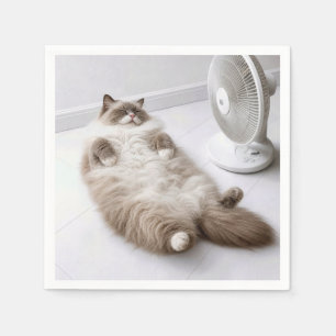 Ragdoll Cat Cooling Off by a Fan Napkin