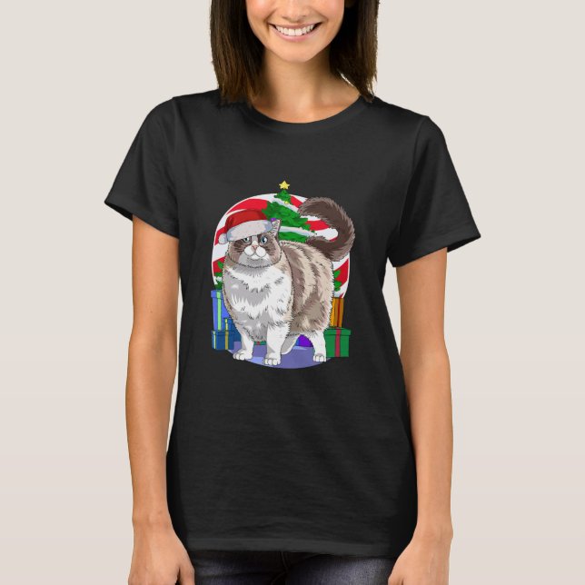 Ragdoll Cat Cute Santa Christmas Tree T-Shirt (Front)