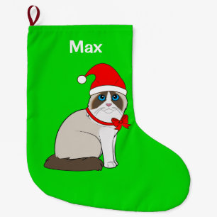 Ragdoll Cat Dressed in Santa Hat Customisable Large Christmas Stocking