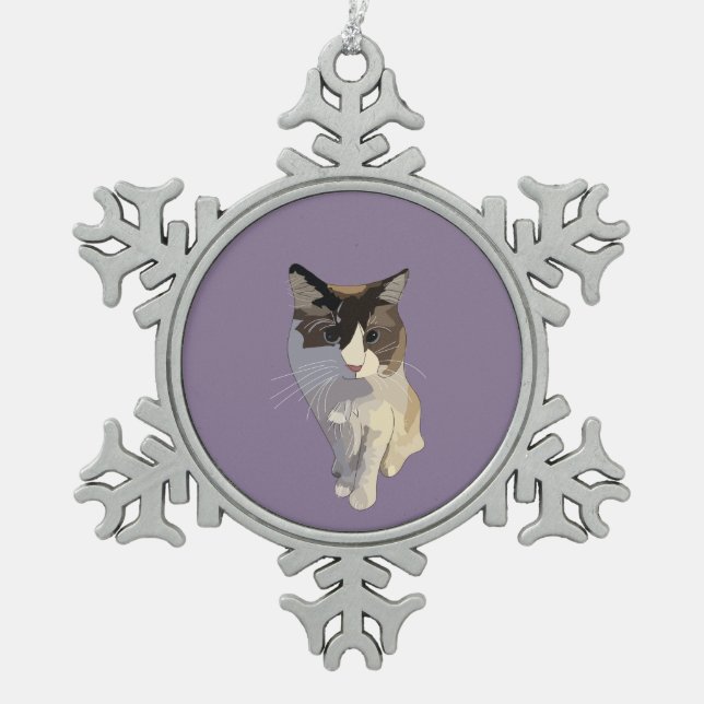 Ragdoll cat, Dusty Purple Snowflake Pewter Christmas Ornament (Front)