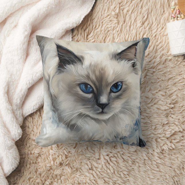 Ragdoll Cat Face Decorative Pillow – Watercolor  (Blanket)