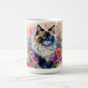 Ragdoll Cat Floral Portrait Art Coffee Mug