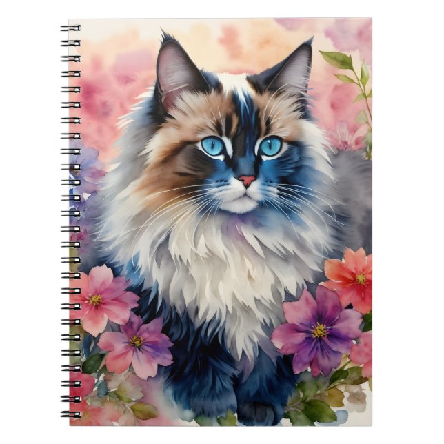 Ragdoll Cat Floral Portrait Notebook (Front)