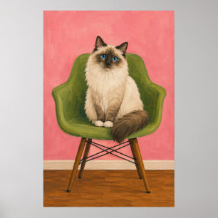 Ragdoll Cat Green Mid Century Chair Poster