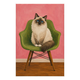 Ragdoll Cat Green Mid Century Chair Poster