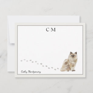 Ragdoll Cat Grey Border Monogram Name Card